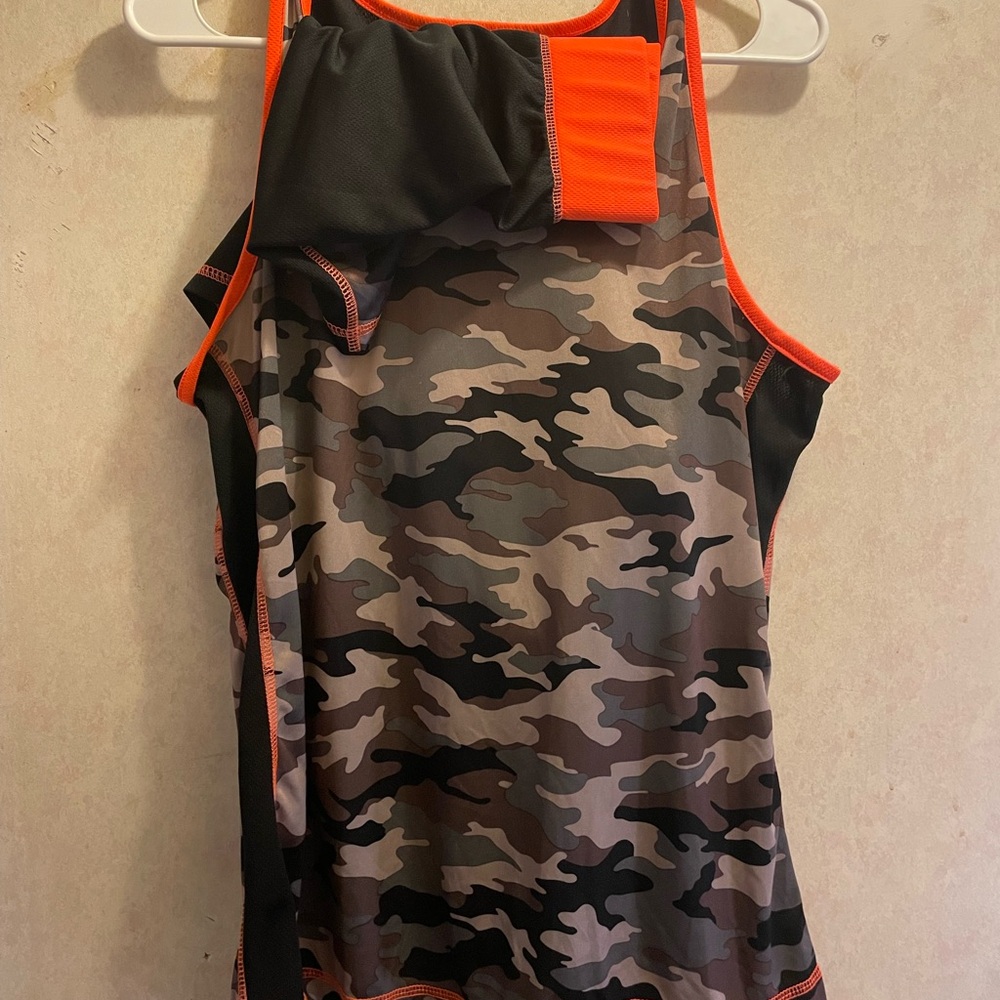Sporto Black Athletic Tank and shortswith Bright Orange Trim